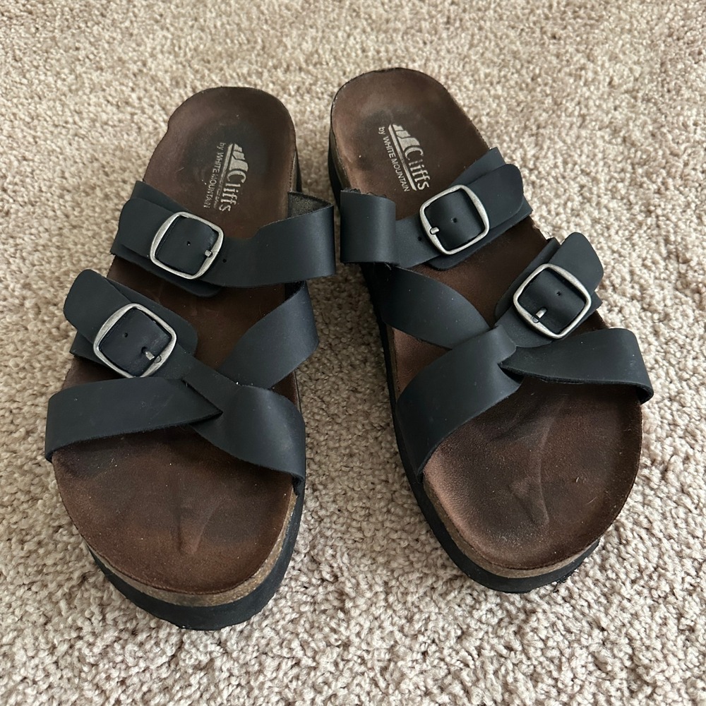 Cliffs by White Mountain Holden Platform Sandals Womens 10 Black Buckle Strappy